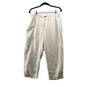 Jillian Jones 100% Linen Crop Pants Womens Size 12 Beige High Rise Lagenlook